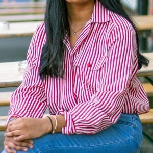 Notations Petite Pink and White Striped Blouse